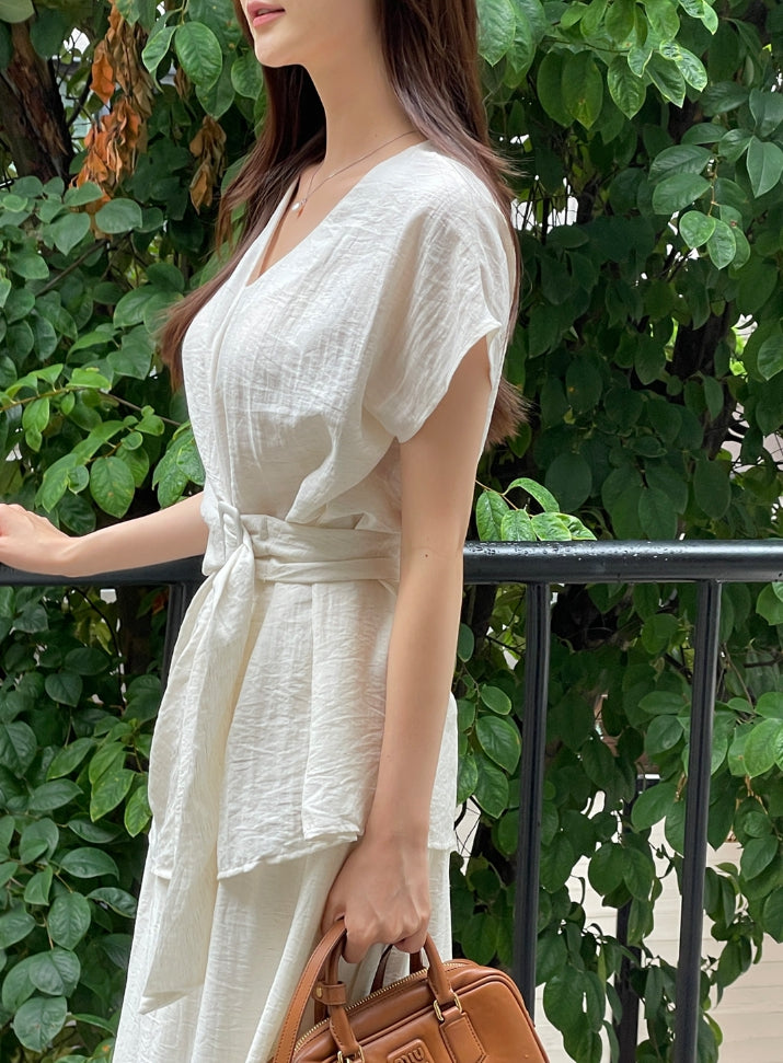 【I AM MARI】[Two-piece set] Linen T BL Banding Flare SK I AM MARI (アイアムマリ) - [ツーピースセット]リディアベルト