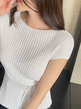 Dare Boat Neck Ribbed Cap Sleeve Knit(Belt Set)