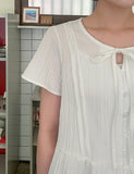 Domuri Ribbon Seersucker Short Sleeve Blouse