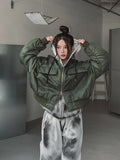 Mety Dirty Damage Semi-Cropped Hooded Zip-Up