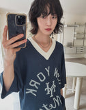 New York color matching v-neck knit