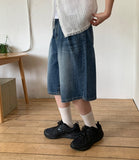 Knits Pintuck Cat Washing Bermuda Denim Pants