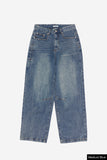 Answer wrinkle washed wide denim pants