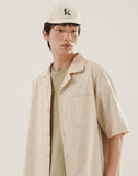 Open collar linen like short sleeve shirt
