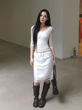 Oin Satin Lace Midi Skirt