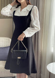 Nad Color Matching Collar Tweed Flare One Piece