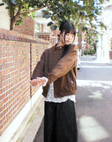 Shy Suede No-Collars Snap Button Zipper Pocket Blouson Jacket