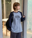 Nontus Lettering Raglan Color Matching Long Sleeve Tee