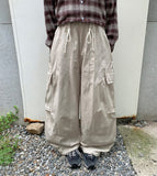 Common Pintuck Cotton Cargo Wide Pants
