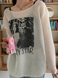 Rafant Linen Printing Net Long Sleeve Knit