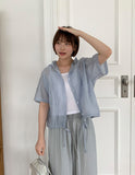 Shihyoko Seersucker Check Hood Short Sleeve Shirt