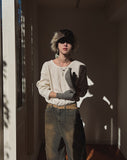 Loose fit ribbed U-neck knit