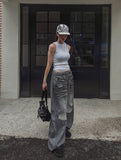 Hidden String Embo Coated Oil Denim Pants