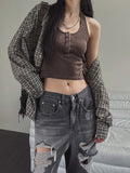 Pigment Snap Ribbed Halter Sleeveless