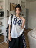 84 Numbering Off-Shoulder Loose Fit Short Sleeve