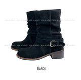 Real suede belt middle boots