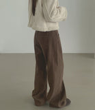 Winter Brushed Thick Cut Banding Wide Cotton Pants