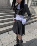 Litu Black Blue Pleats Skirt