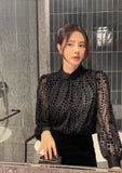 Seldin Velvet See-Through Dot Blouse
