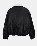 [Fur lining] Hiran Mink Fur Collar Leather Jumper