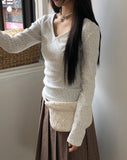 Rome Flower Ribbon V-Neck Long Sleeve T-Shirt