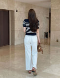 Bully Herringbone Cotton Banding Wide Pants
