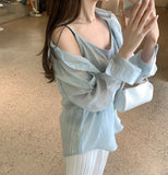Vacation Summer Strap Sleeveless Loose Fit Shirt Set