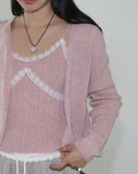 [Wool 10/SET] Hea Lace V-neck Ribbed Sleeveless Knit Cardigan Set