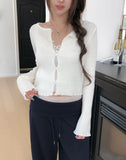 Mode Ribbed Open Frill Cardigan