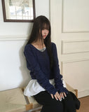 Sabine Stripe Color Matching V-Neck Long Sleeve Knit