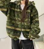 Nordic Fleece Overfit Balloon Pattern String Hood Zip-Up