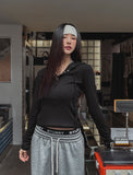 Dazzle ribbed snap semi-crop hoodie