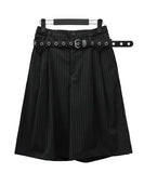 Belted Striped Bermuda Pants