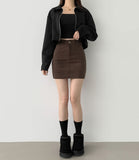 Suede Collar Crop Jacket