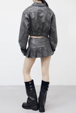 Martina Leather Jacket + Pleated Skirt Set