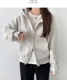 Pile Two-Way Plain Color Hood Zip-Up