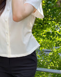 Nahen Round Neck Shirred Puff Blouse
