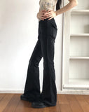 Deepin high waist hip pocket boot cut washed denim pants