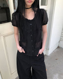 Heres Back Ribbon Puff Blouse