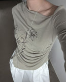 Ink Painting Flower One-Shoulder Off-Tee