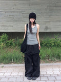 Kaze Nylon Pocket Wide Frill Skirt Pants
