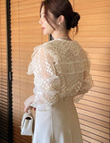 Layview see-through embroidered big collar blouse (Sleeveless set)