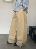 Monique Check Color Matching Cotton Wide Banding Pants
