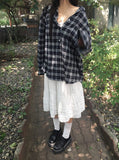 [MADE] Riche Over Boxy Check Long Sleeve Wrinkle Shirt