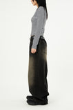 Mud side incision balloon denim pants