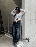 Likee semi-balloon washed denim pants