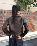 Dunen Collar Zipper Pocket Biker Washing Leather Jacket