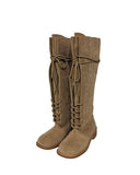 Semu lace-up fold long boots