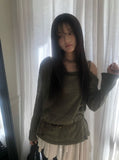 Arton See-through One-Shoulder Knit Belt Sleeveless Set