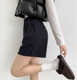 Winter Shorts Corduroy Fleece Brushed Pin Tuck Banding Short Pants